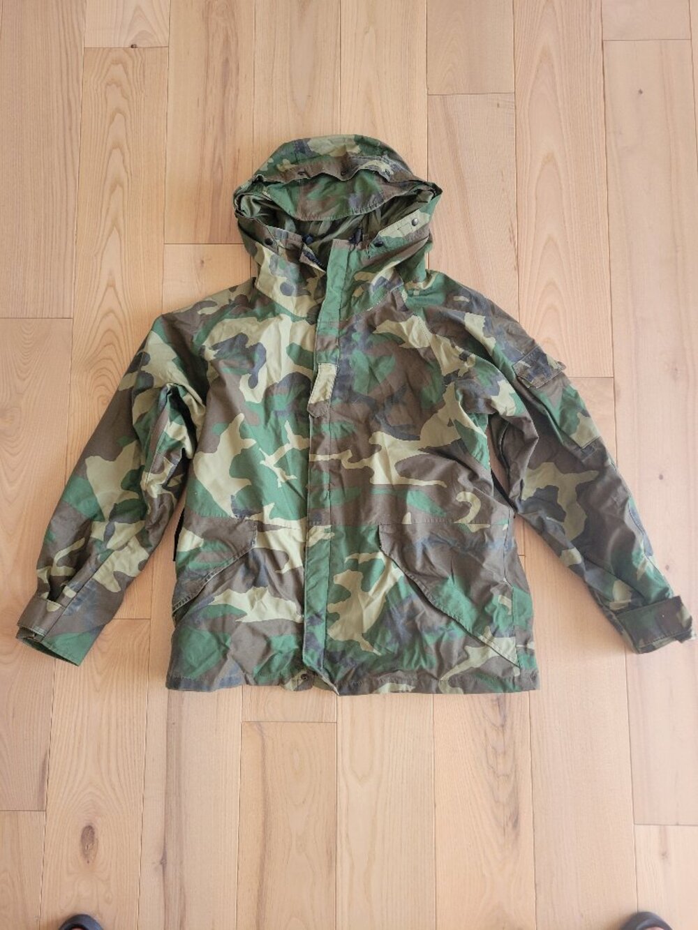 VTG 90s US Military Woodland Camo Gen 1 ECWCS Gore-Tex Parka Jacket Large Short